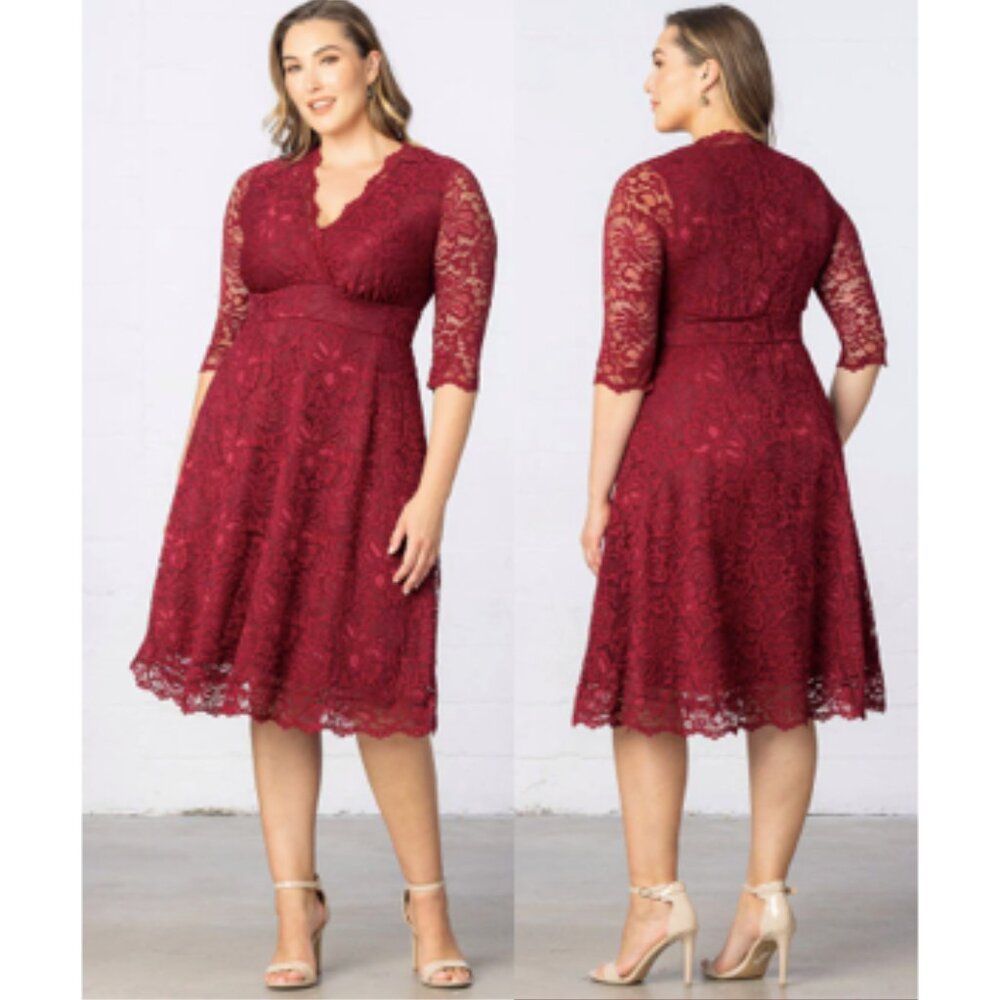 Kiyonna Mademoiselle Lace Cocktail Dress in Pinot Noir Size 18-20